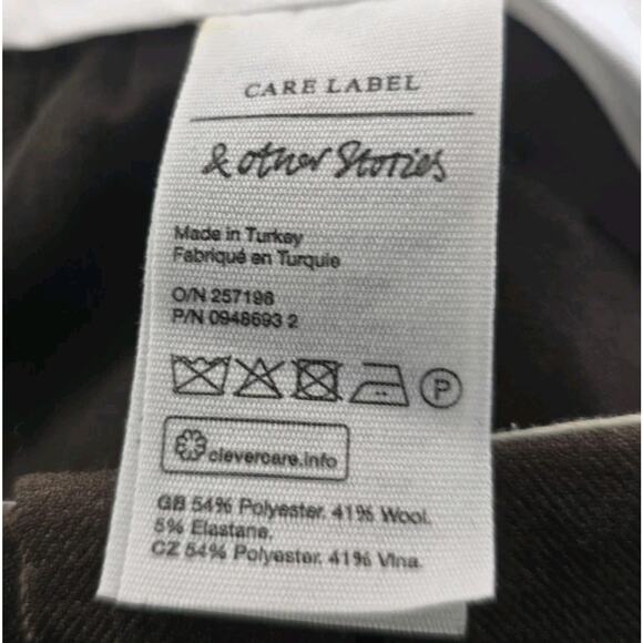 & Other Stories Pants Womens 6 Brown Chocolate High Rise Wide Leg Trouser Wool - Picture 9 of 11